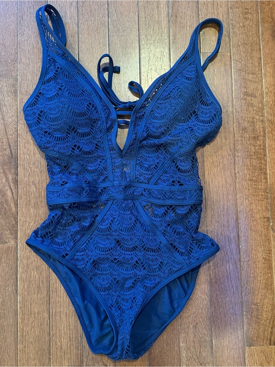 BECCA Other - BECCA Navy Blue Crochet One-Piece Swimsuit